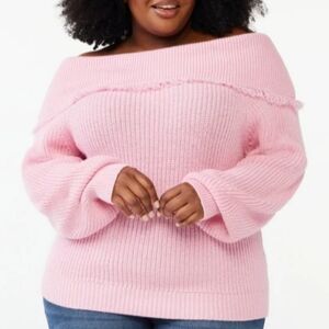 Sofia Jeans by Sofia Vergara Women's Size 2X Pink Micro Fringe Sweater NWT